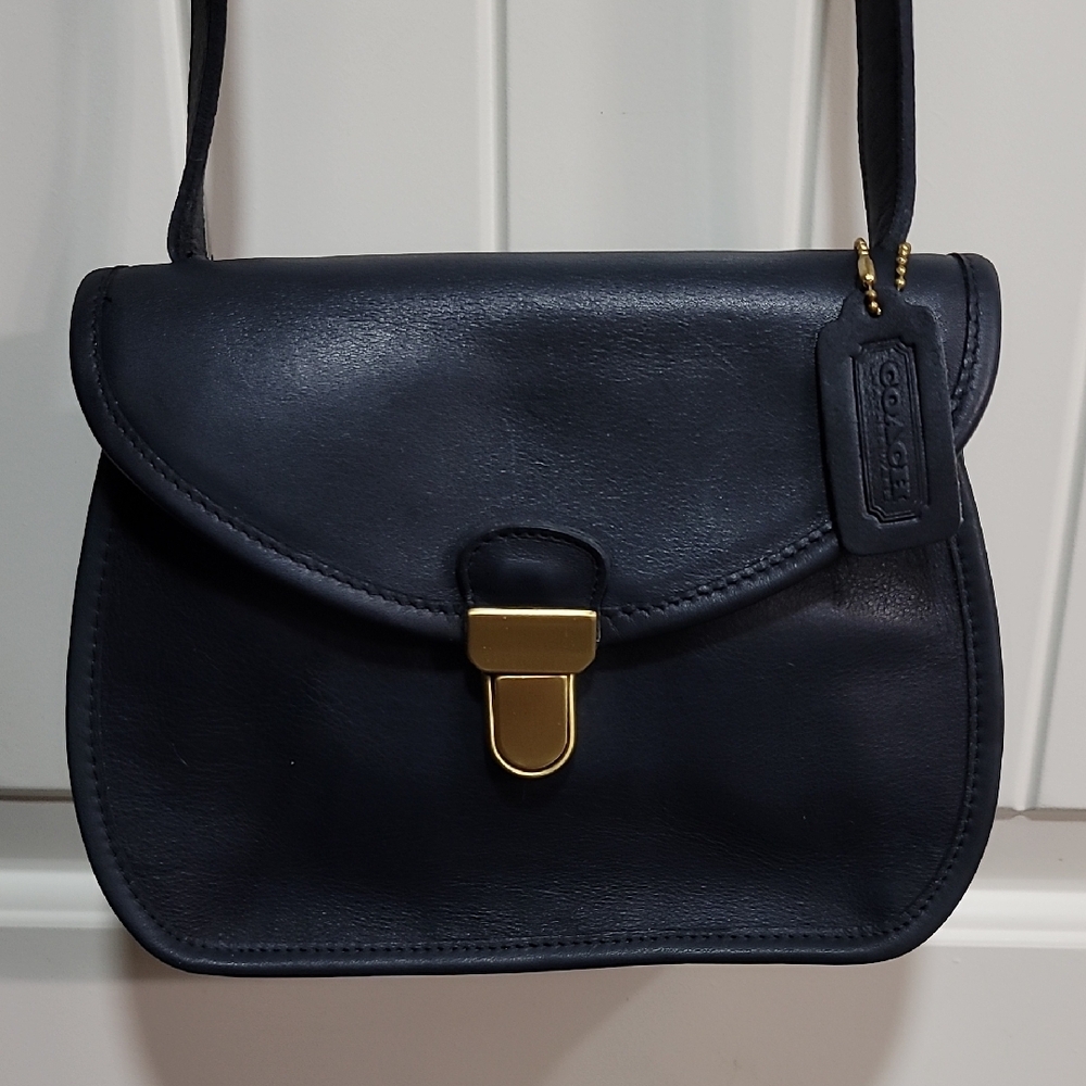 Vintage Coach Navy Leather Crossbody Bag